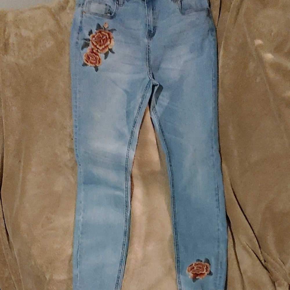 Streetwear Society Light Blue Skinny Jeans with Floral Embroidery